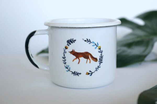 kubek emaliowany FLORAL FOX WHITE garnek